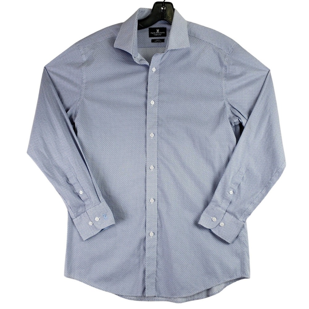 Psycho Bunny Robert Godley Dress Shirt Mens 15.5 32/33 Blue Geometric Modern Fit